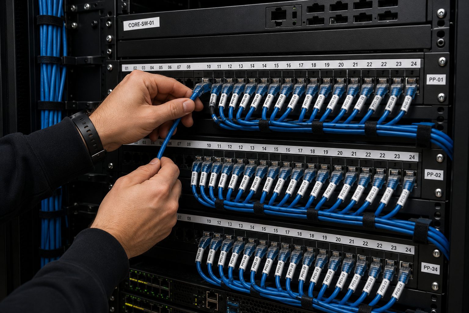 Fibre management and labelling in a live hall